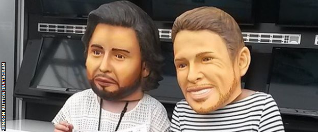 Fernado Alonso and Jenson Button masks