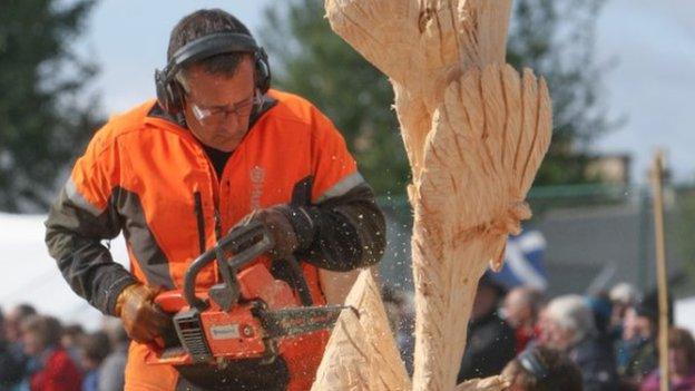 Peter Bowsher, winner of the Scottish Open Chainsaw Carving Championships