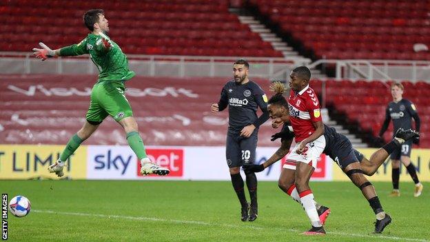 Ivan Toney scores for Brentford against Middlesbrough