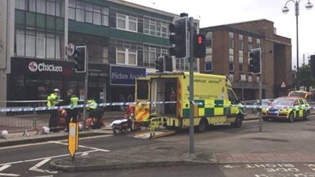 Paramedics at the of a crash on The Kingsway, Swansea