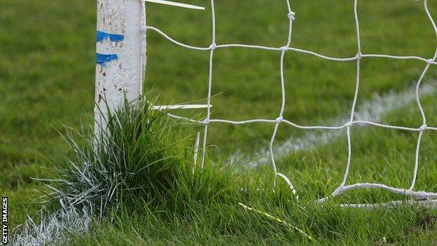 Grassroots football - a green pitch with a football goal and net