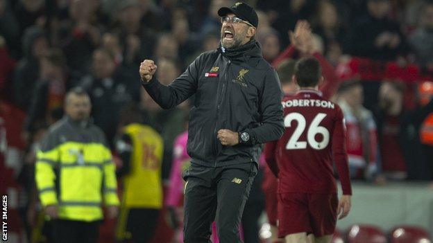 Jurgen Klopp celebrates Liverpool 5-0 win over Watford