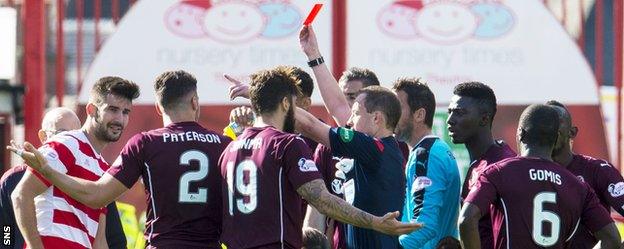 Referee Willie Collum sends off Callum Paterson