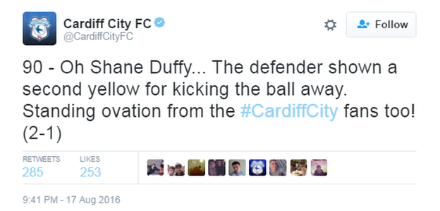 Cardiff City tweet