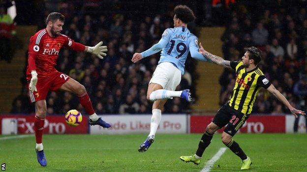 Leroy Sane scores past Ben Foster