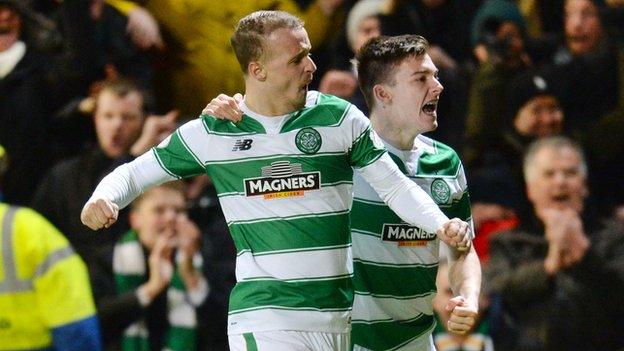 Leigh Griffiths (left) celebrates his second goal