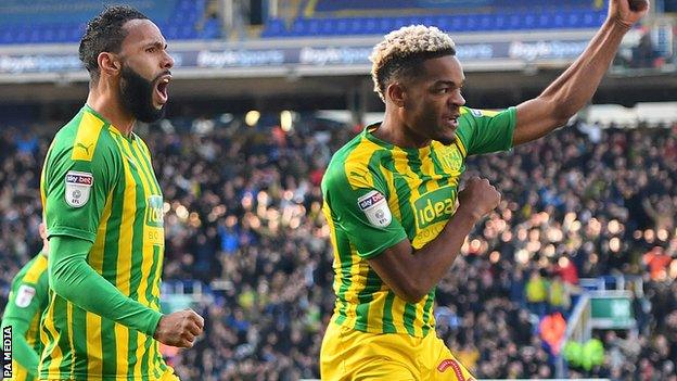 West Bromwich Albion celebrate Grady Diangana's equaliser at Birmingham City