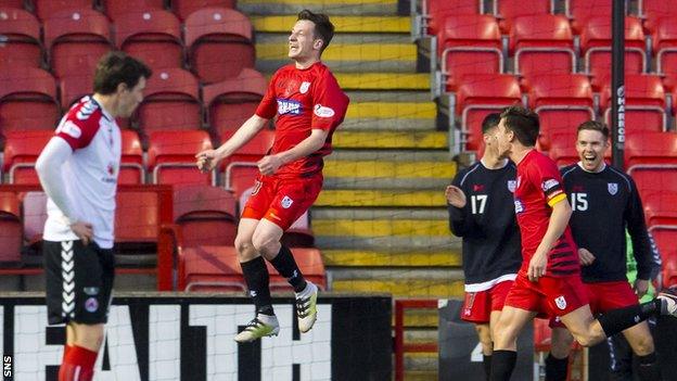 David Galt celebrates his goal for Queen's Park