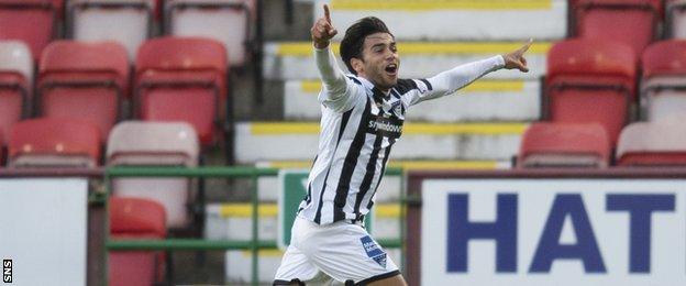 Faissal El-Bakhtaoui celebrates scoring for Dunfermline