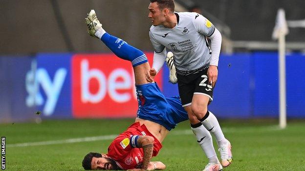 Queens Park Rangers captain Yoann Barbet was okay to play on despite this heavy first-half fall