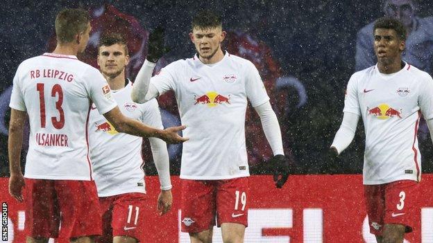 Scotland winger Oliver Burke was on target for RB Leipzig