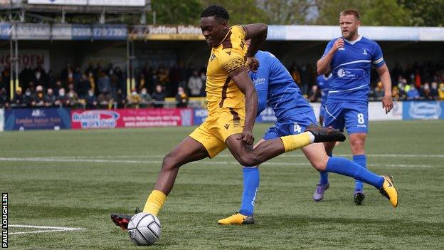 Isaac Olaofe scores for Sutton against Hartlepool