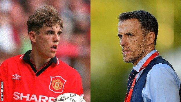 Phil Neville in 1995 and 2018