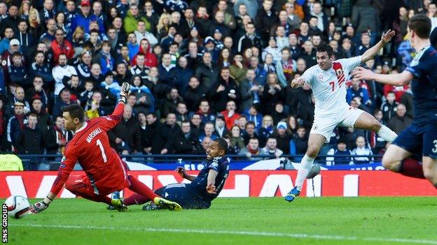 Lee Casciaro scored for Gibraltar against Scotland at Hampden