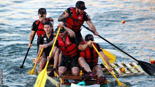 The Red Bull Racing team compete in the raft race