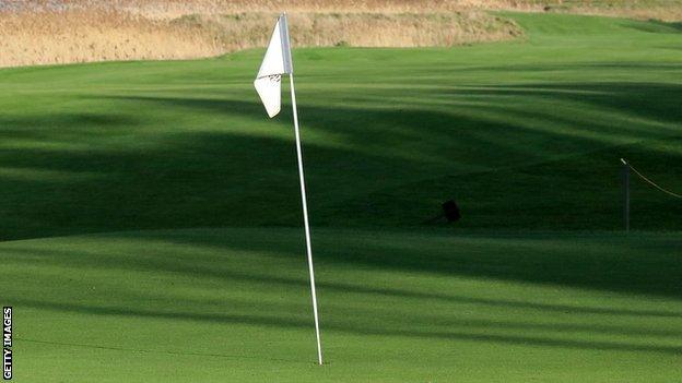 A generic view of a flag on a golf course green