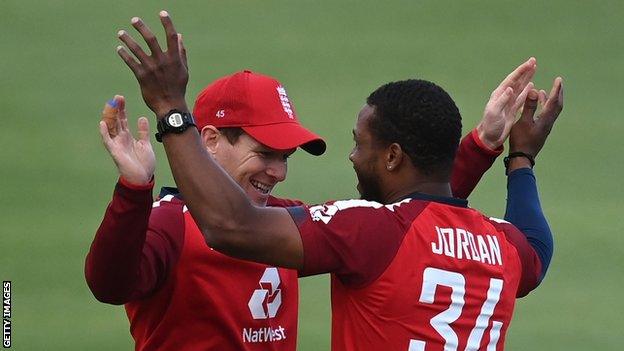 England's Eoin Morgan and Chris Jordan