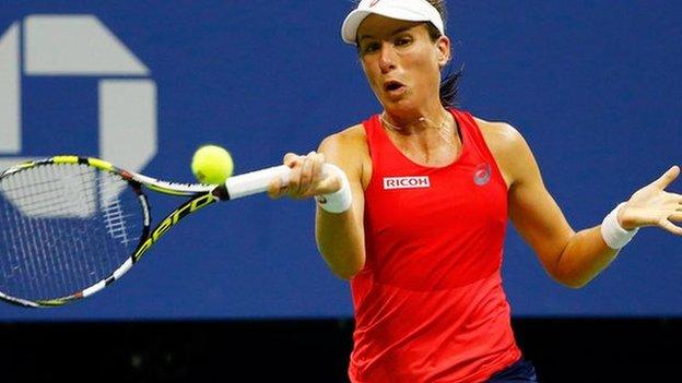 Johanna Konta plays a forehand