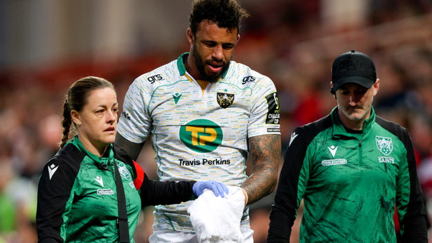 Northampton's England and Lions lock Courtney Lawes went off with a 15th-minute hand injury