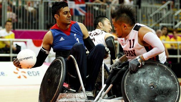 GB wheelchair rugby player Mandip Sehmi in action at London 2012