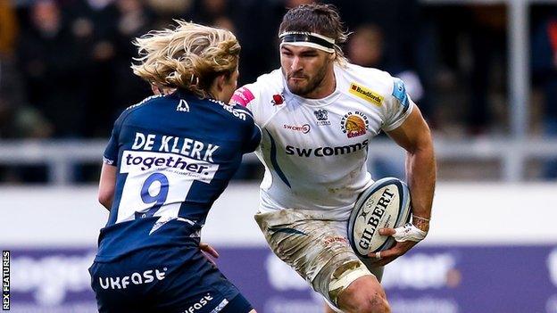 Don Armand, who scored the second of Exeter's two first-half tries, was up against Sale's Faf De Klerk at the AJ Bell Stadium,