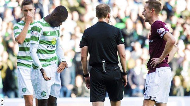 Eboue Kouassi had his genitals grabbed by Hearts striker MacLean in his final Celtic appearance