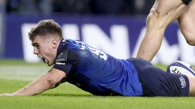 Leinster scrum-half Luke McGrath dives over for the decisive try of the game