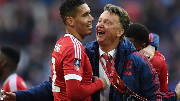 Chris Smalling and Louis van Gaal