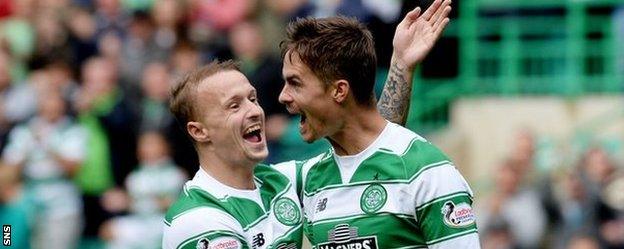 Celtic's Leigh Griffiths and Mikael Lustig celebrate