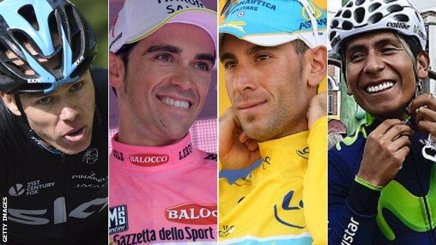 (l-r) Chris Froome, Alberto Contador, Vincenzo Nibali and Nairo Quintana