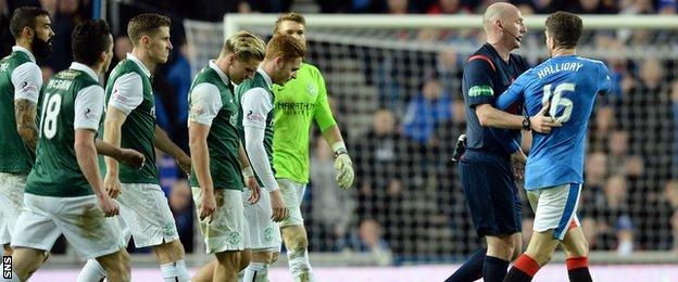 Rangers' Andy Halliday is sent off against Hibernian