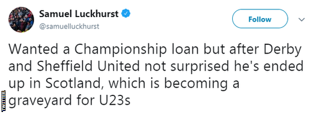 A tweet by Samuel Luckhurst about James Wilson