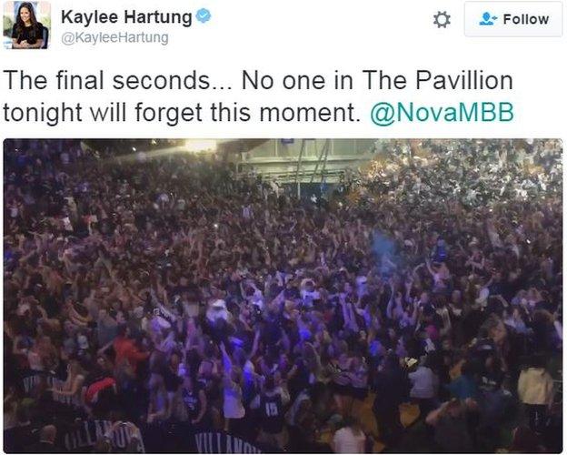 ESPN reporter Kaylee Hartung filmed the crowd's reaction back at Villanova's 6,500-seat arena The Pavillion