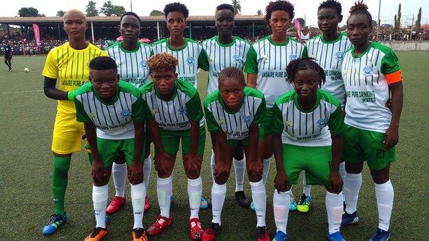 Kahunla Queens line up ahead of their Women's Premier League match against Mena Queens