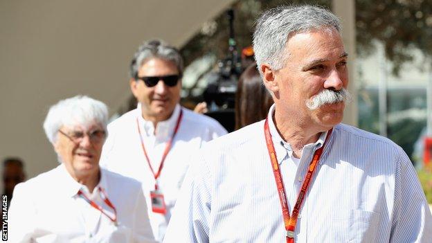 Chase Carey, chairman of Liberty Media and F1 boss Bernie Ecclestone