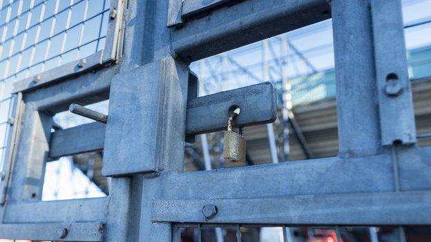 Locked gates at Rugby Park