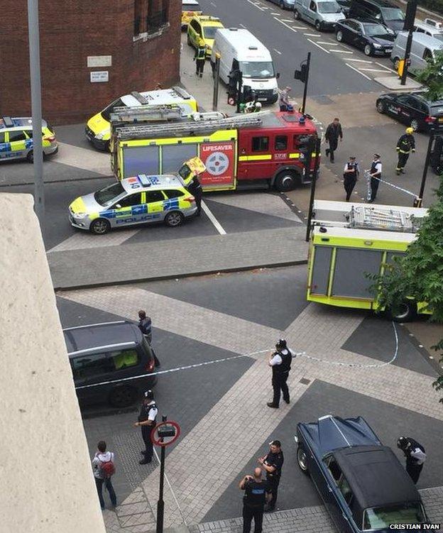 The police scene near the Science Museum and Exhibition Road