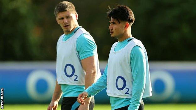 Owen Farrell and Marcus Smith in training for England