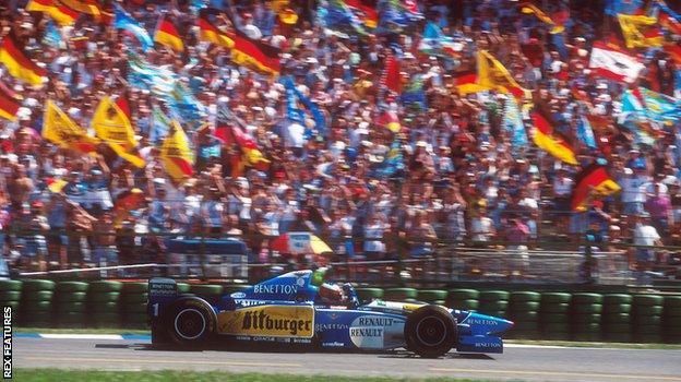 Michael Schumacher after winning the 1995 German GP