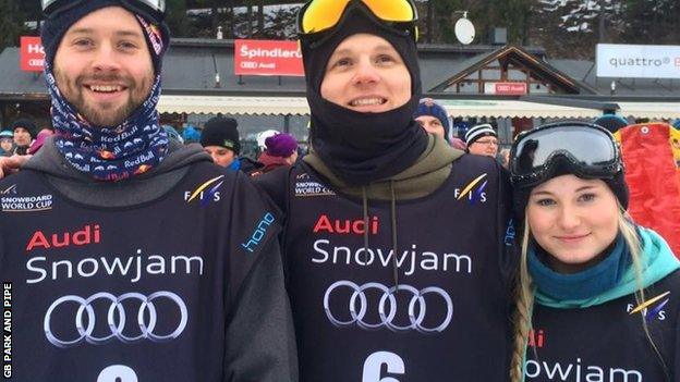 GB World Cup podium success for (L-R) Billy Morgan, Jamie Nicholls and Katie Ormerod