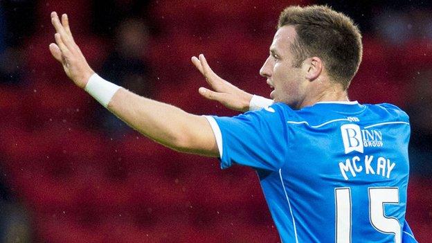 Brad McKay celebrates his goal against Alashkert