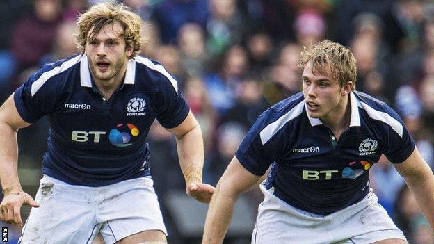 Richie Gray and Jonny Gray line up in defence for Scotland against Ireland