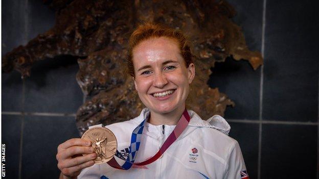 Sarah Jones shows off her Olympic bronze medal