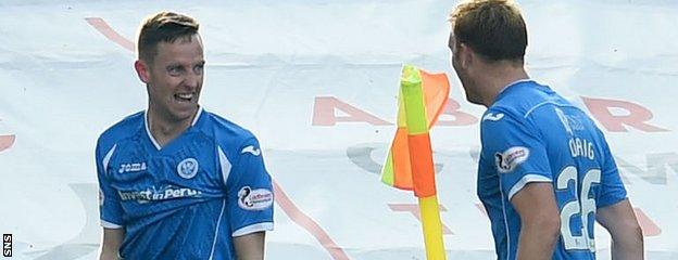 Steven Maclean (left) scored twice when St Johnstone defeated Aberdeen 5-1