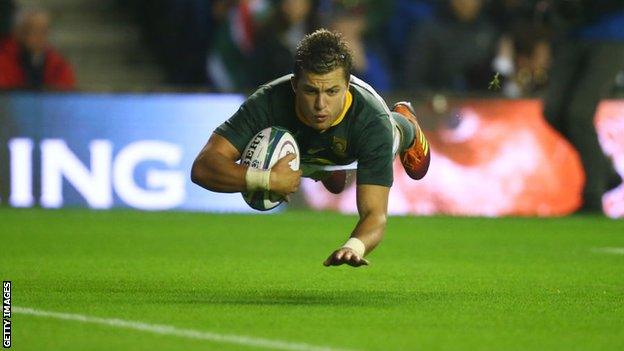 Handre Pollard won the most recent of his 60 caps against Scotland at Murrayfield in November, scoring the second try as part of his 18-point haul