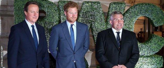 David Cameron, Prince Harry and Jason Leonard