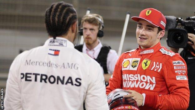 Mercedes F1 driver Lewis Hamilton and Ferrari F1 driver Charles Leclerc