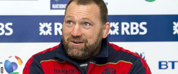 Scotland assistant coach Jonathan Humphreys talks to the media ahead of the Wales game