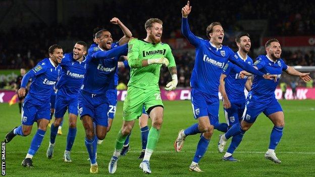 Gillingham celebrate victory over Brentford