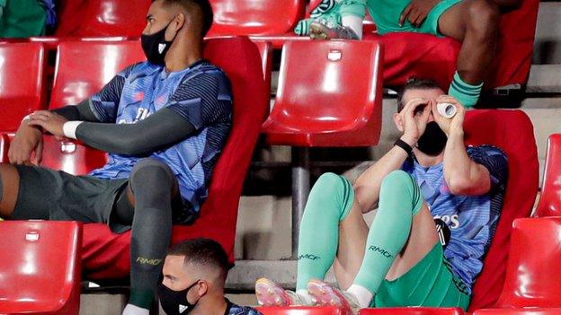 Gareth Bale watches July's La Liga match at Granada along with other Real Madrid substitutes